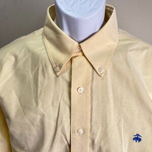 Brooks Brothers Men's solid yellow w/ blue Non Iron long sleeve shirt Large L